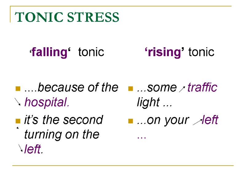 TONIC STRESS ‘falling‘  tonic   ....because of the    